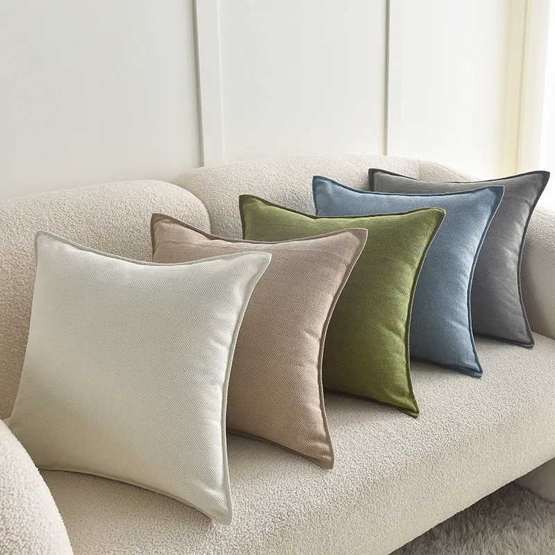 Ins Wind Chenille Pillowcase Herringbone Pattern Jacquard Net Red Super Thick Cushion Cover Cream Sofa Bed Head Cushion Cover