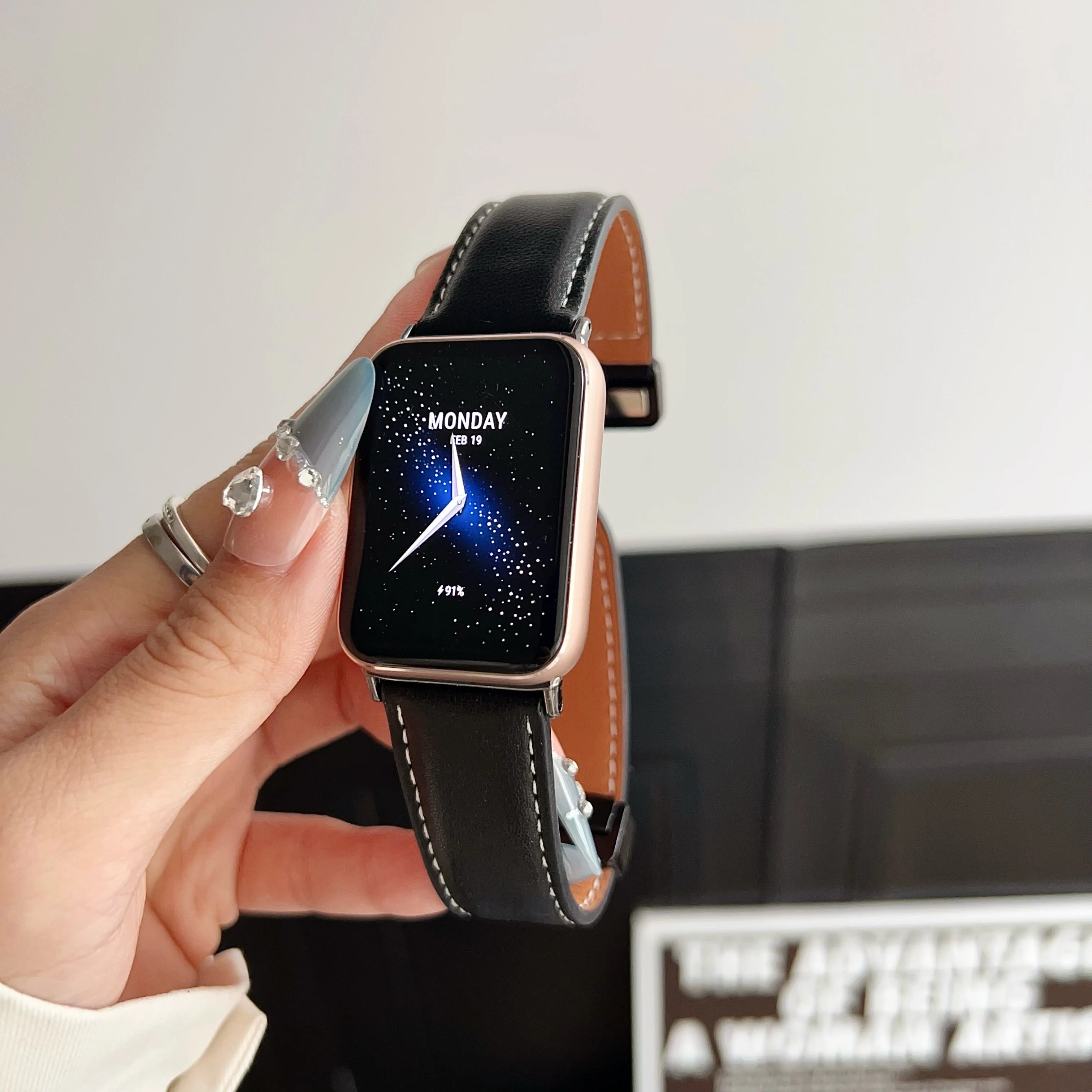 Suitable for Huawei Fit 3 Xiaomi 8/9 Pro and Redmi 3/4/5/6 Napa-textured double-sided leather watch strap, soft and comfortable.