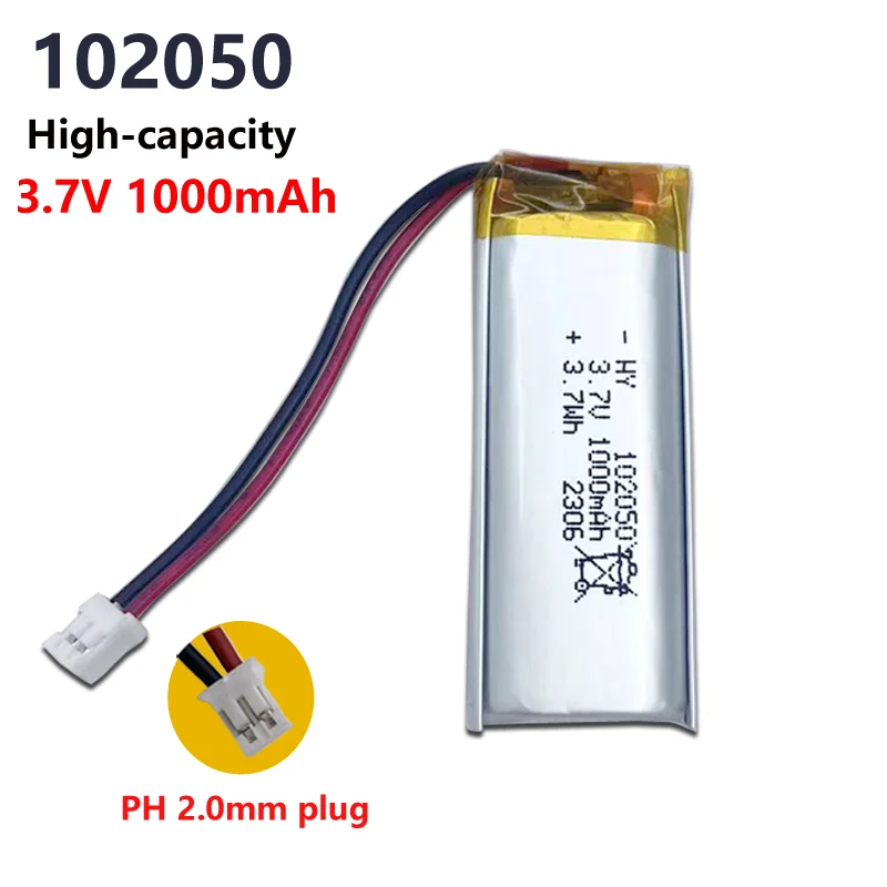 102050 3.7V 1000mAh Lithium Polymer Rechargeable Battery for GPS LED Light Beauty Instrument Bluetooth Speaker 102050 Battery