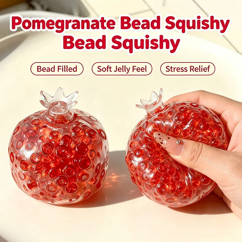 Transparent Pomegranate Squishy Toy Bead Filled Squeeze Fidget Toy Soft Stress Relief Noise Maker Decompression Toy Kids Gift