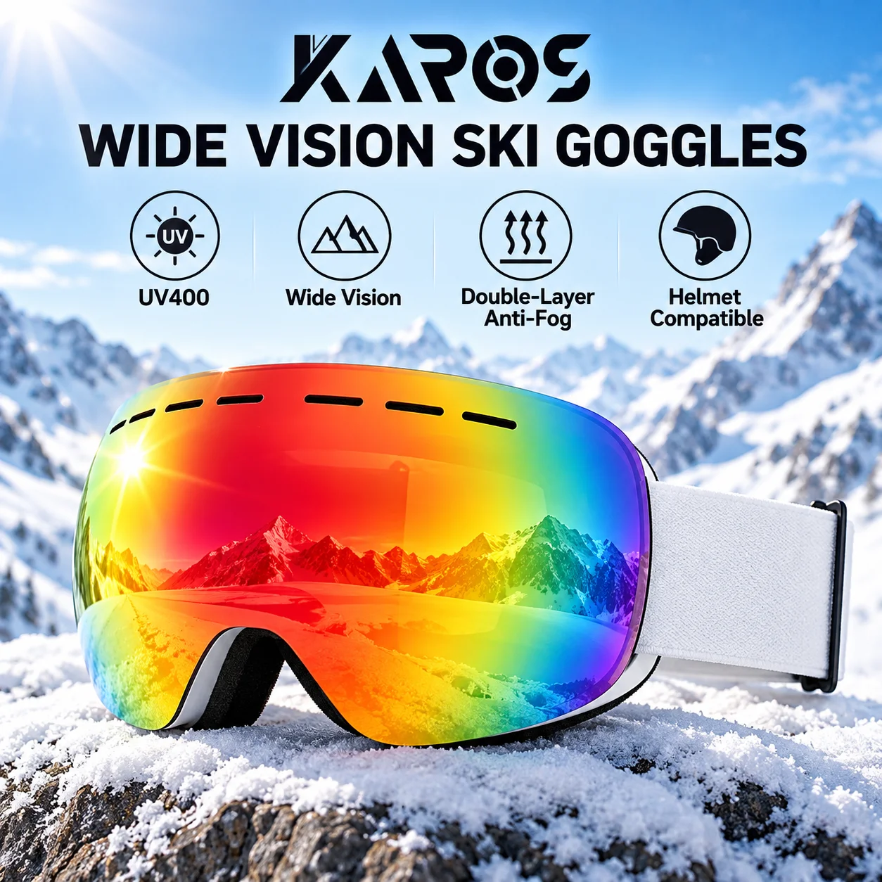 KAROS Ski Goggles UV400 View Double Layer Anti Fog Snowboard Goggles Detachable Lens Helmet Compatible Winter Sports Eyewear 009