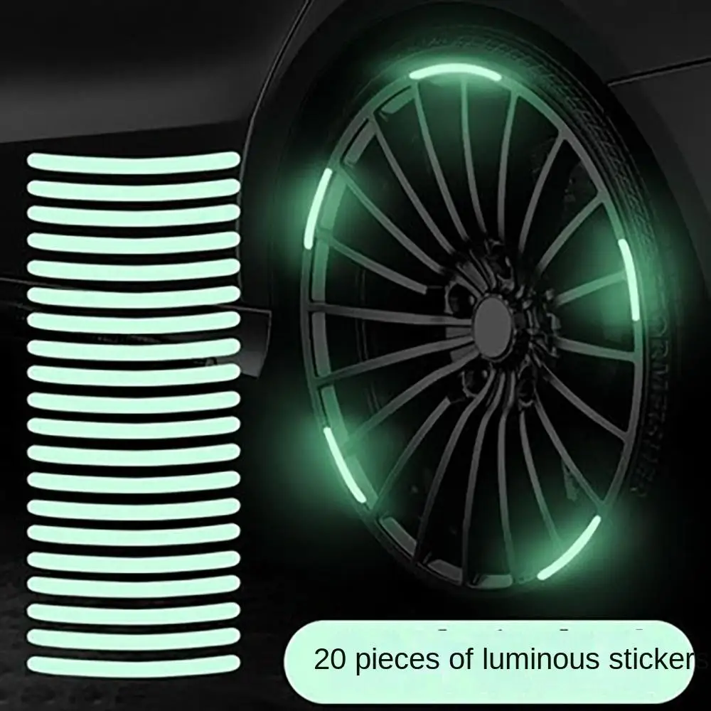 

20pc Hot Wheel Hub Reflective Sticker Universal Fluorescence Luminous Stripe Tape Car Motorcycle Decals Night Driving Safety