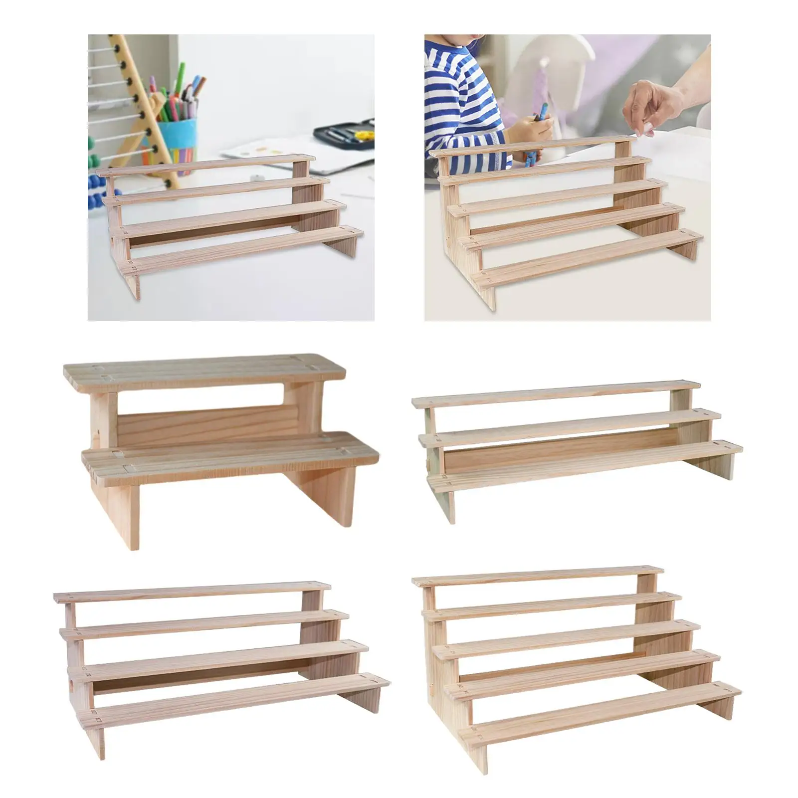 Wood Display Stand Jewelry Rack Decor Tabletop Simple Collectibles Display Stand Showcase Fixtures for Toys Ornaments Figures
