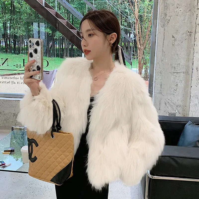 FANIECES Faux Fur Coat Women Luxury Collarless Short Fur Outwear Winter Elegant Thick Artificial Fur Jacket Warm Shaggy Overcoat