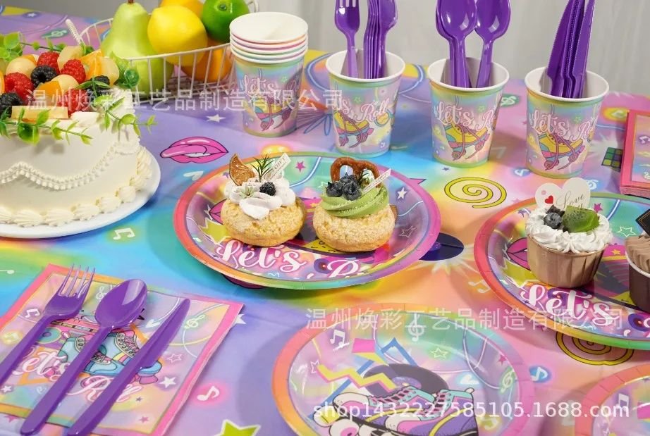 Skating Shoes Dispoable Tableware Set Let's Roll Children Skating Party Plates Napkins Cups Happy Summer Birthday Party Supplies