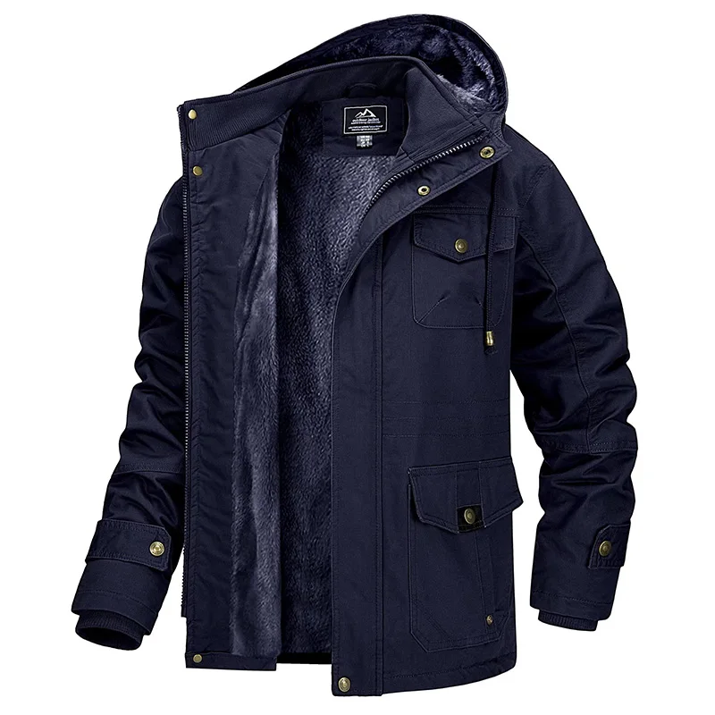 MAGCOMSEN Winter Jacket Men's Cotton Cargo Jacket Fleece Lined Thicken Work Coat Warm Parka Coat Detachable Hood Snow Ski Jacket