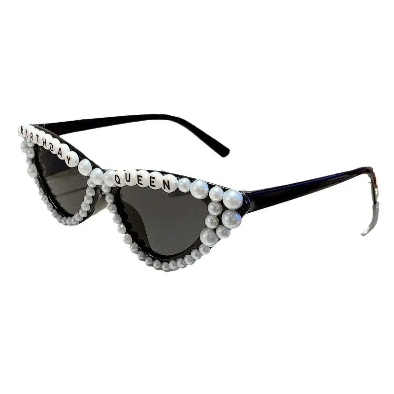 Gafas de regalo con diseño de ojo de gato, decoración de perlas brillantes, gafas de regalo rosas para mujer, recuerdo de fiesta de cumpleaños, marco de accesorios para mujer