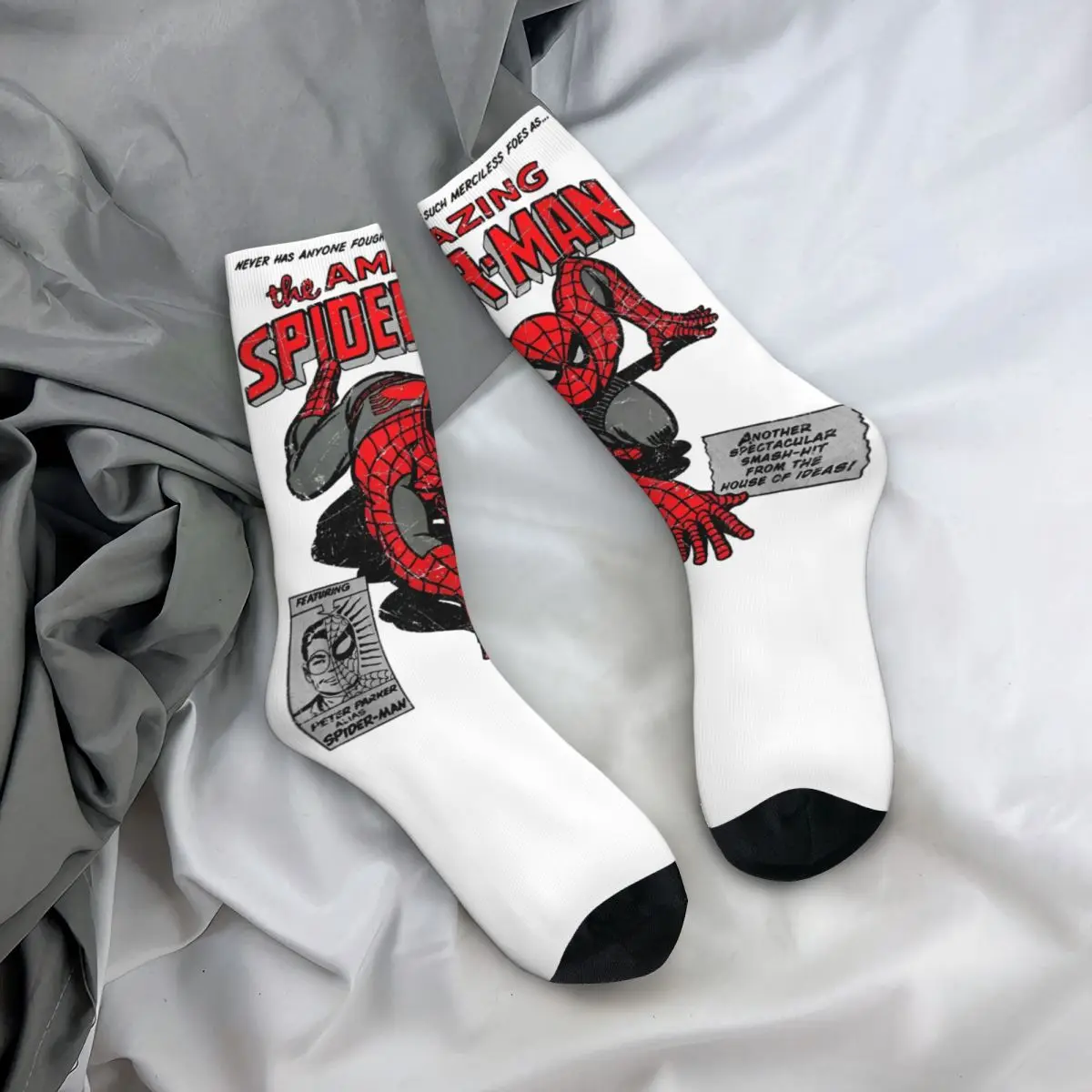 Spider-Man Retro Comic Chaussettes unisexes, Chaussettes chaudes à la mode, Accessoires Harajuku, Bas à tube moyen, Cadeaux merveilleux