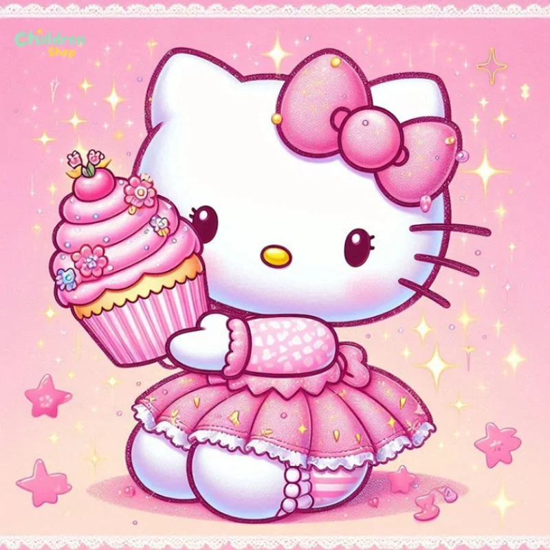 5D Diamond Painting Sanrio Hello Kitty Cupcake Diamond  Frameless Mosaic Hand‑Finished Craft For BedroomNo Frame