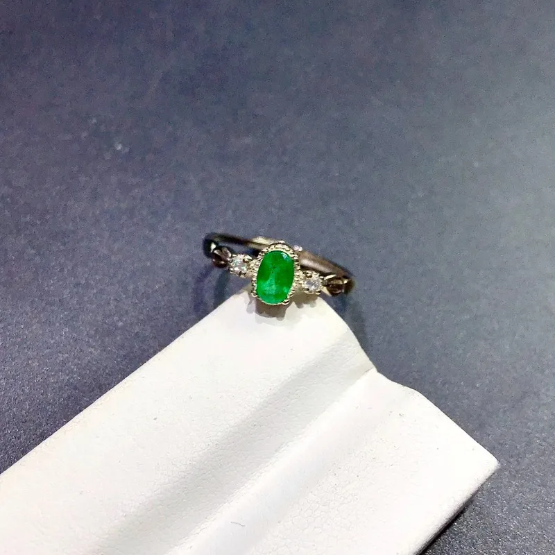 

Natural Colombia Emerald Ring 925 Silver 4*6mm Love Gift Stone Ring AAAA Natural Stone with High Quailty