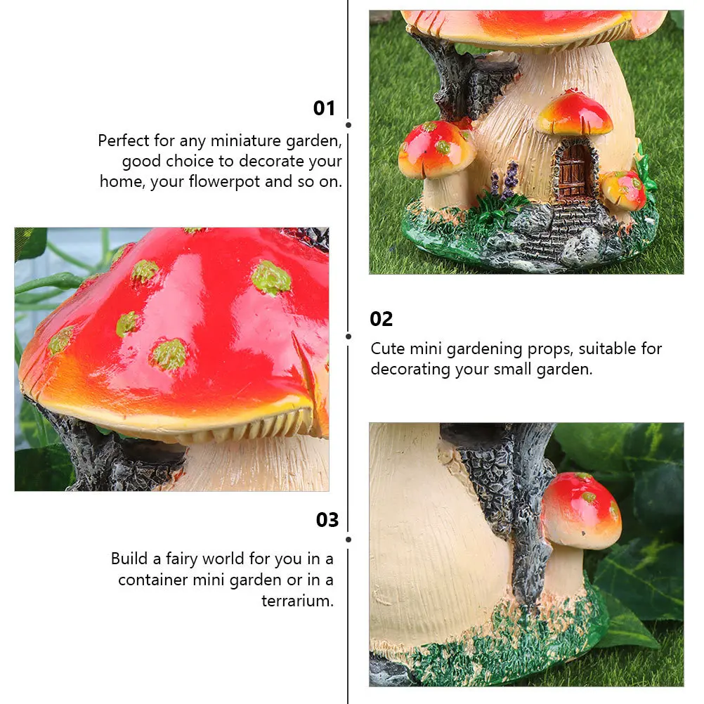 

2Pcs Mini Mushroom Resin Ornaments Miniature Micro Landscape Bonsai Garden Decoration Fairy World Plant Pot Adornments