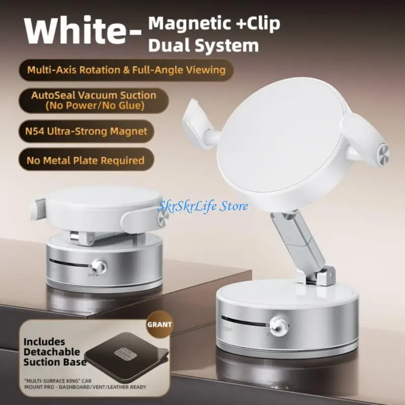 E65E Aluminum Metal Foldable Phone Holder Double Adjustable Car Mount Clip