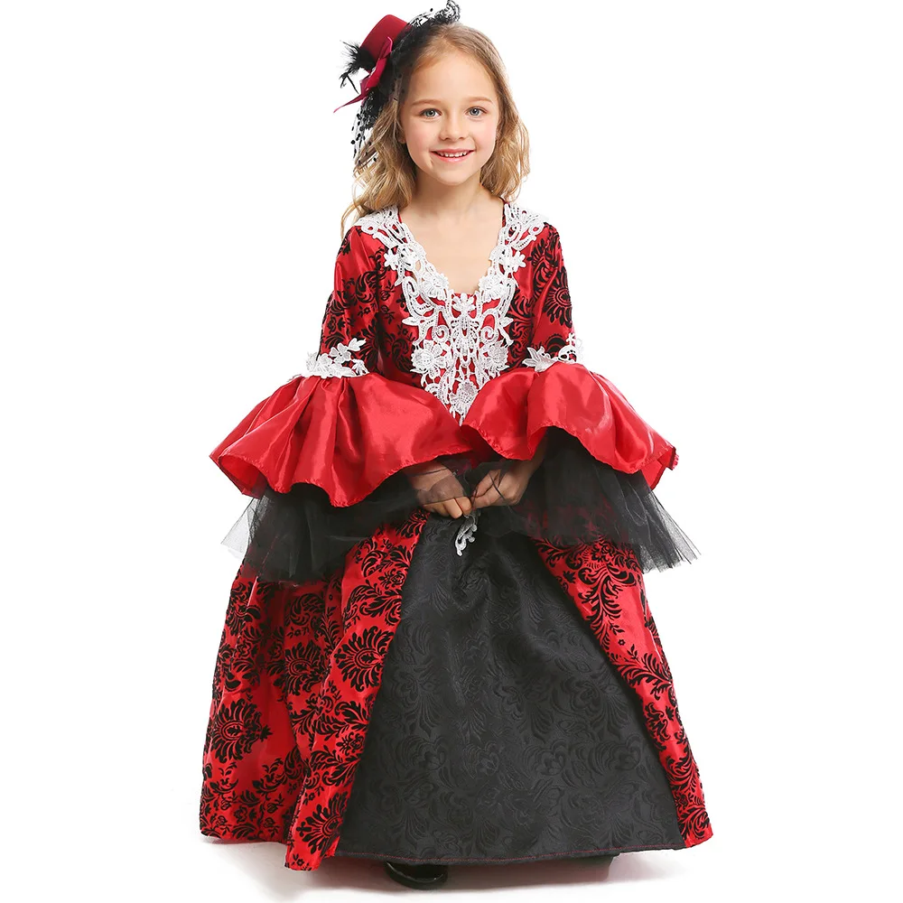 Kinderen Victoriaanse Prinses Cosplay Kostuum Lolita Jurk Vakantie Feest Meisje Vintage Court Jurk Halloween Prestatie Kleding