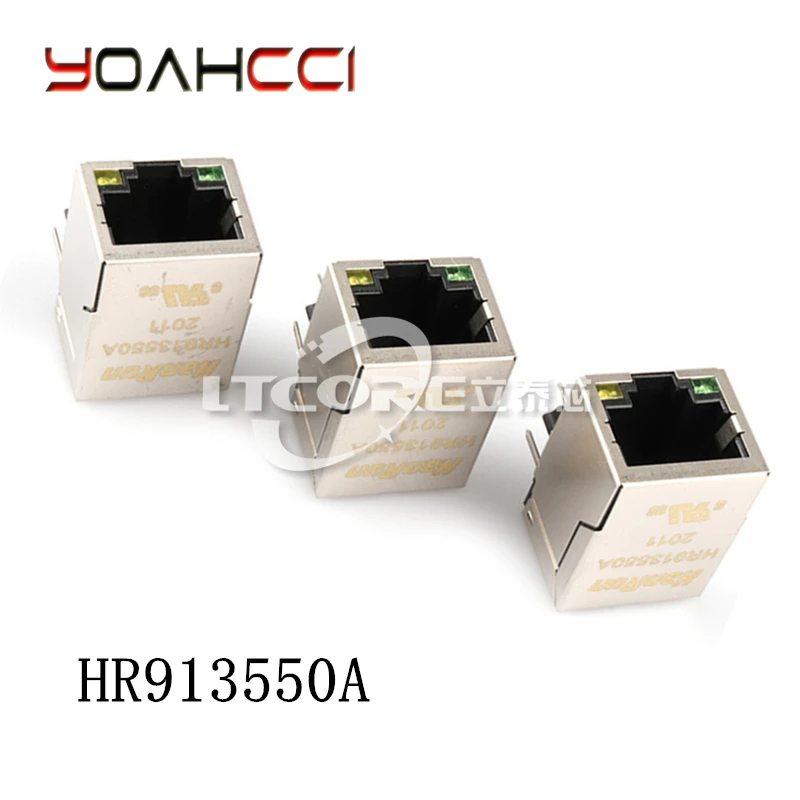 10/PCS HR913550A RJ45 socket 100Base-T WiFi network connector with LED light