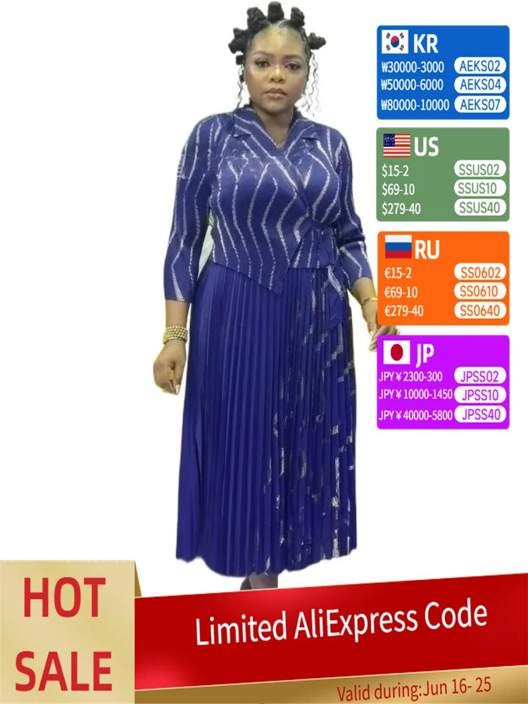 

2025 Summer New Bronzing Striped Dress Pleated Lapel Tie Fashion Temperament Loose Women's Dress Fashion Hot Sales