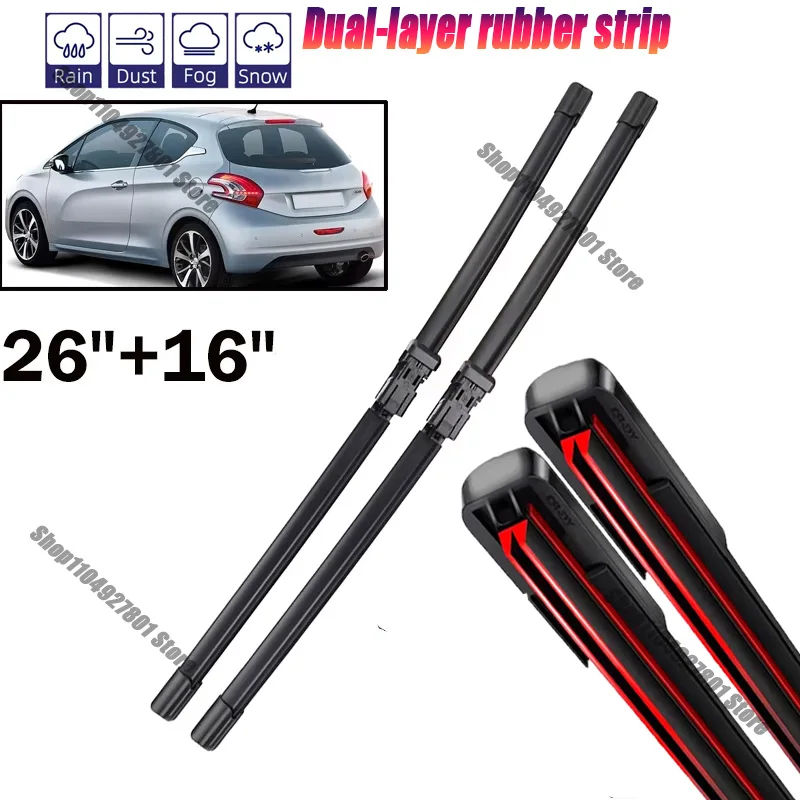 

2pcs Wiper Front Wiper Blades Set For Peugeot 208 2012 - 2018 Windshield Windscreen Window Brushes 26"+16" 2012 2013 2014 2015