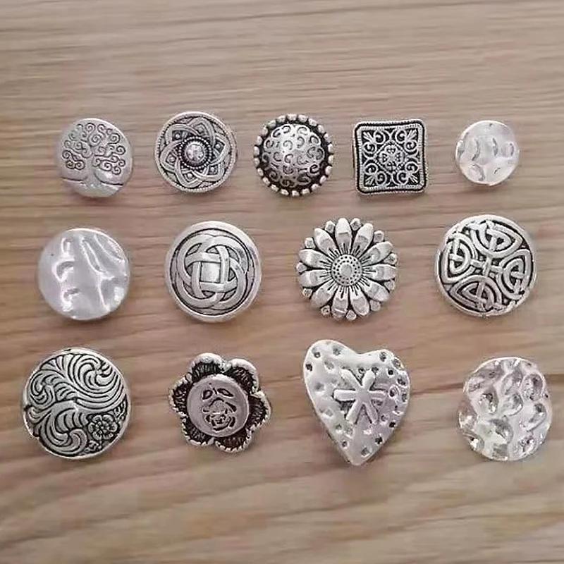 20 x Tibetan Silver Metal Button Beads Flower Heart Round Sewing  for Leather Craft Clothes Bags