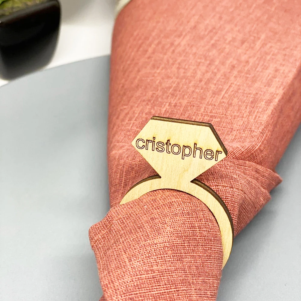 Personalized Place Card Wood Napkin Ring Custom Wedding Napkin Rings Acrylic Cut Napkin Ring With Initials Table Decor