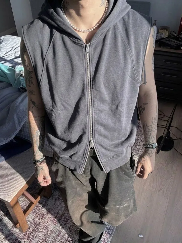 American Style Lazy Sport Vest Double Zipper Open Cardigan Sleeveless Pure Color Large Size Summer Layering Clothing Male