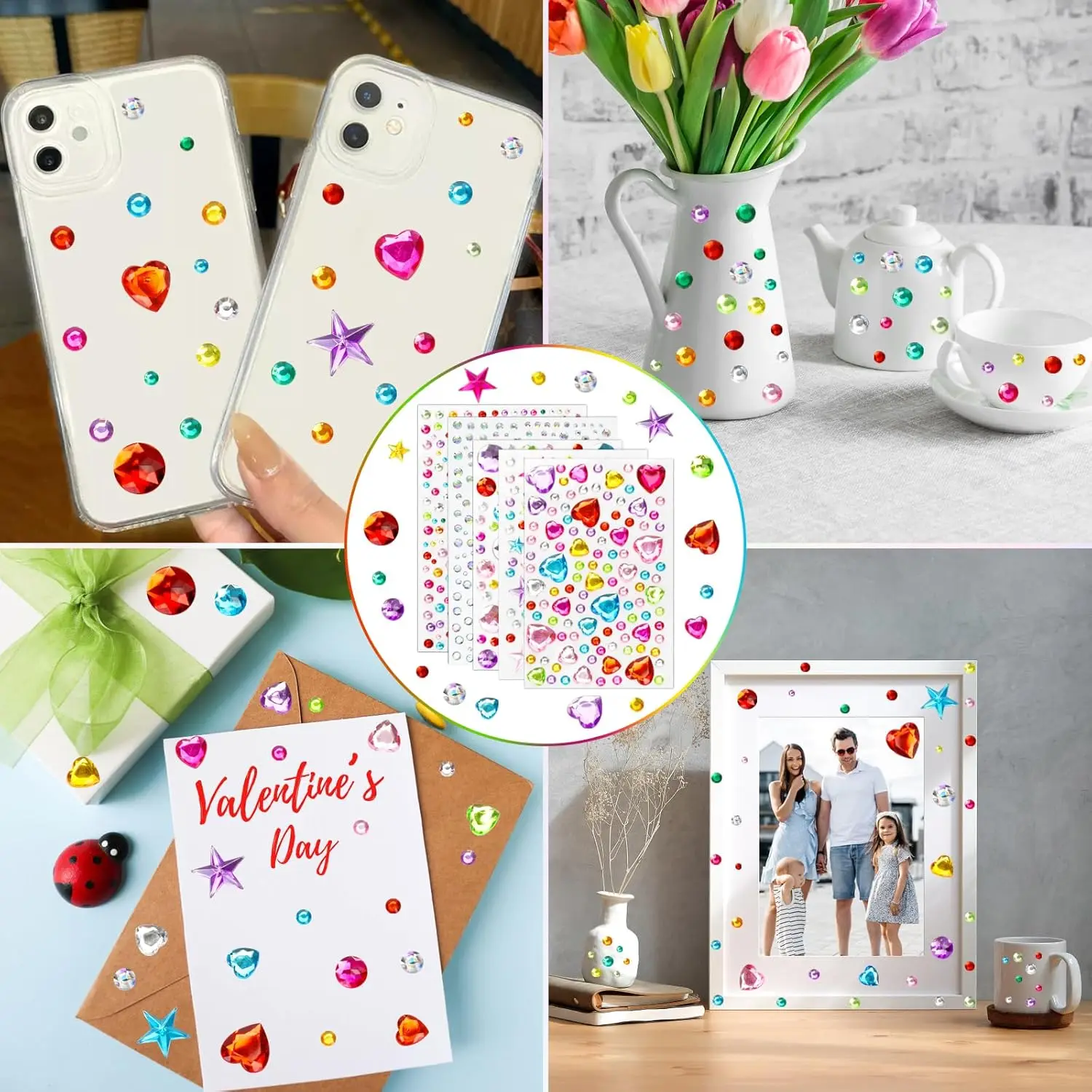 971 DIY Self-adhesive Rhinestone Gemstone Stickers, Sparkling And Cute Star Center Circle Stickers For Women And Girls As Gifts image 5