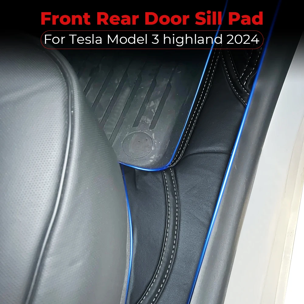 For Tesla New Model 3+ Front Rear Door Sill Pad Door Welcome Pedal Threshold Protection Strip Leather Model3 Highland 2024 4PCS