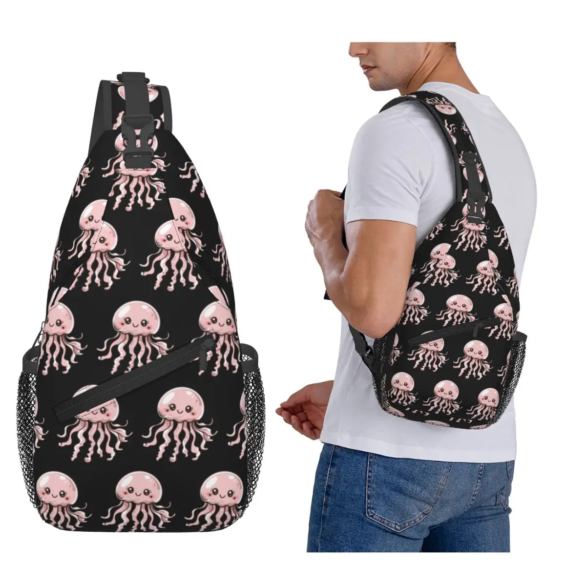 

Cute Jellyfish Kawaii Design Chest Bag Men Sling Crossbody Backpack Chest Bag Travel Hiking Daypack Shoulder Bag