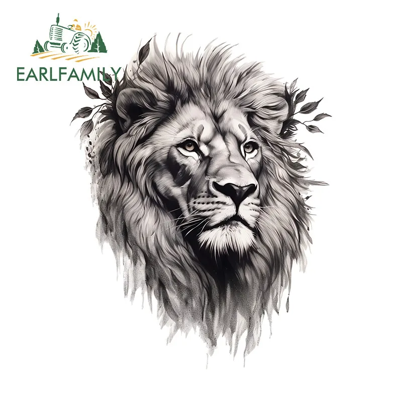 EARLFAMILY الأسد رئيس الكتابة على الجدران الكرتون سيارة ملصق مقاوم للماء الثلاجة المحمول دراجة نارية JDM ملصق مائي الإبداعية مقاومة للخدش سيارة التسمية