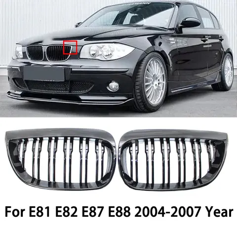 BMW E81 E87 E82 E88 128I 130I 135I 자동차 앞 범퍼 신장 그릴 레이싱 그릴 그릴 광택 블랙 듀얼 슬레이트 그릴 07-11