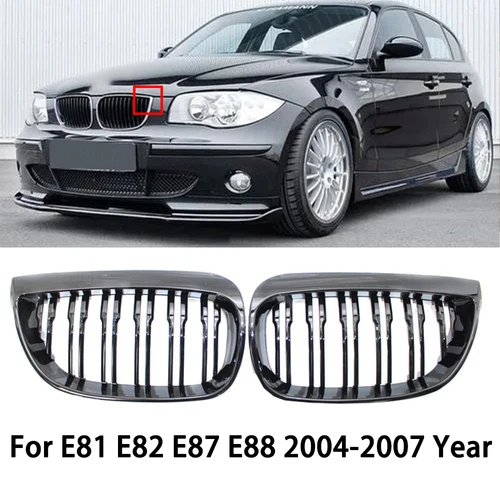 Para BMW E81 E87 E82 E88 128I 130I 135I parachoques delantero de coche rejilla de riñón parrillas de carreras rejillas negro brillante parrilla de doble listones 07-11