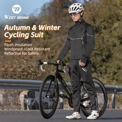 WEST BIKING Winter Windproof Jackets Racing Cycling Long Sleeves Jersey Set Warm Fleece Bike Jersey Road Bike Cycling Clothing