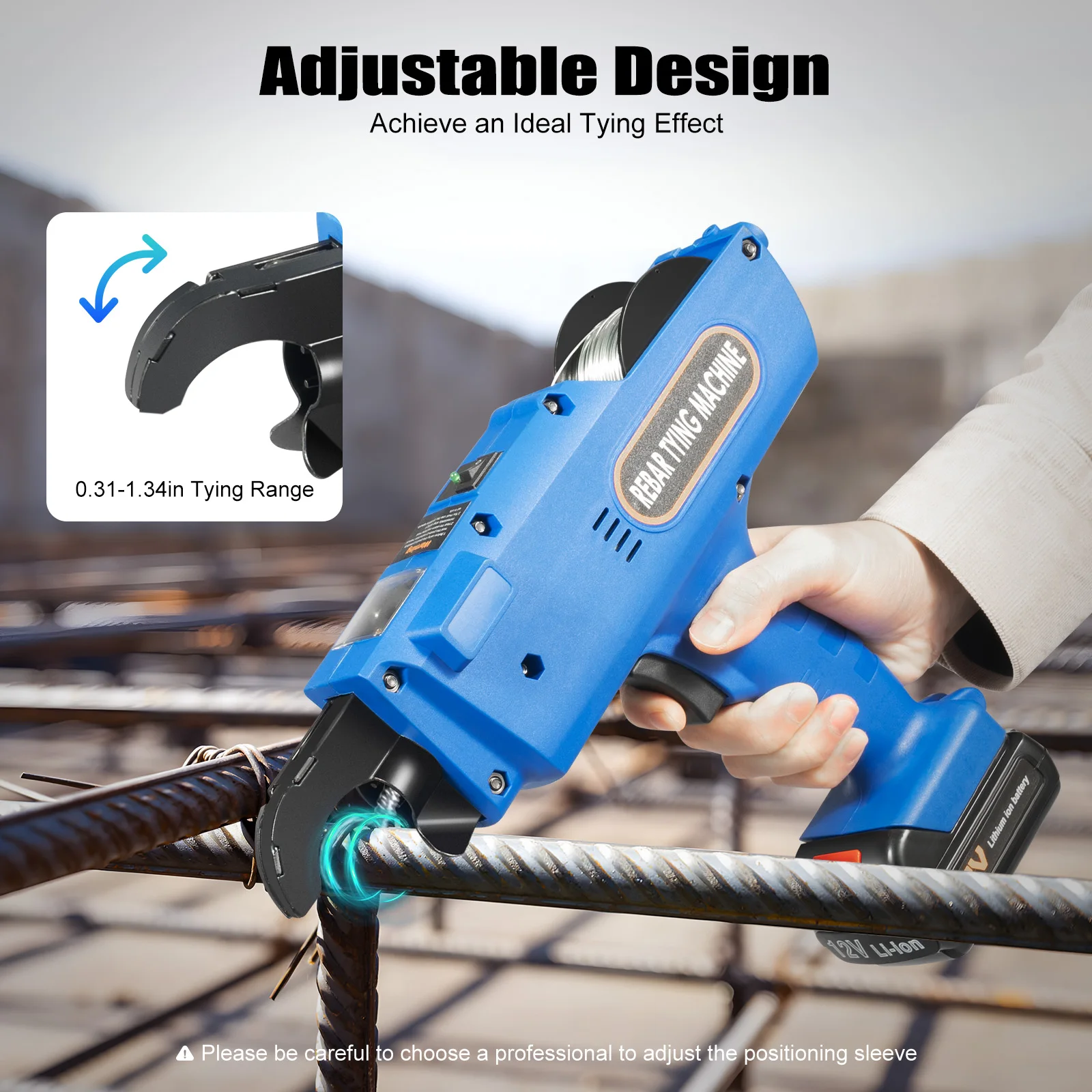 8mm-34mm Automatic Rebar Tier Binding Machine 12V 4500mAh Electric Handheld Rebar Tying Machine Wire Pliers Tool Kit w/Batteries