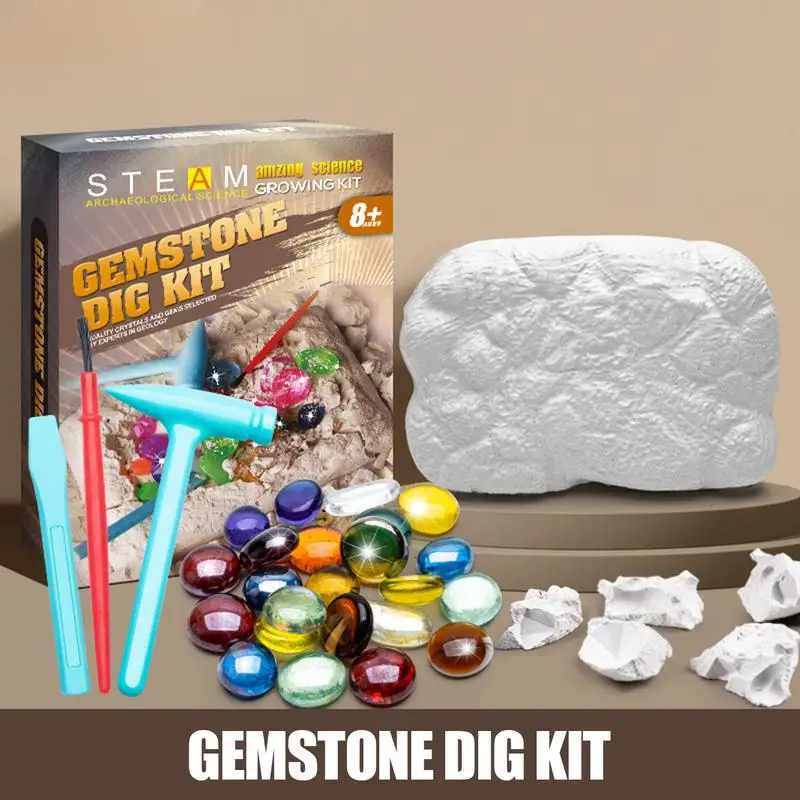 Gemstone Dig Kits For Kids Educational Toy Crystal Mining Archaeology Excavation Dig Gem Stones Children STEM Learning Gifts