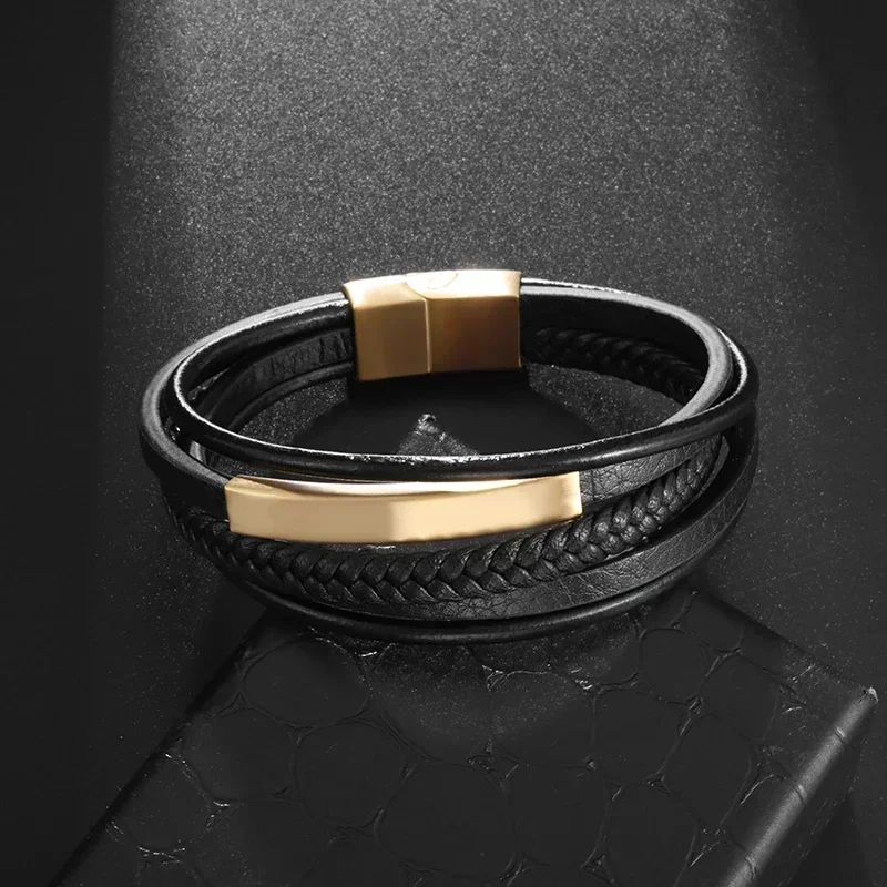 New Men\\\\\\\\\'s Leather Handwoven Bracelet Magnet Buckle Multilayer Leather Bracelet Luxury Style Handsome Gift