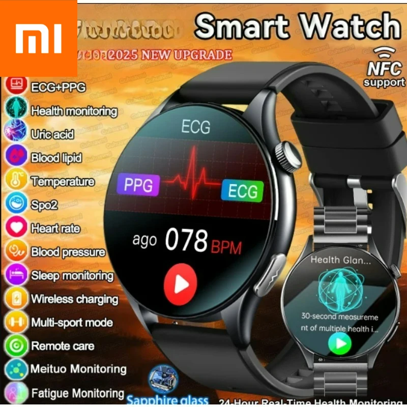Xiaomi 2025 ECG+PPG Health Diagnosis Smartwatches Men Women Clock Uric Acid Lipid BP Heart rate Tracker NFC Sports Smart Watch