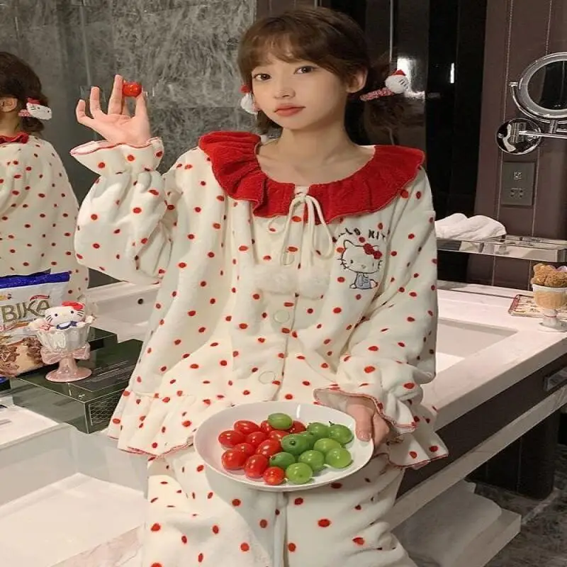 

Cinnamoroll мультяшные коралловые бархатные пижамы, зимние бархатные утолщенные фланелевые халаты средней длины с капюшоном, комплект домашней одежды