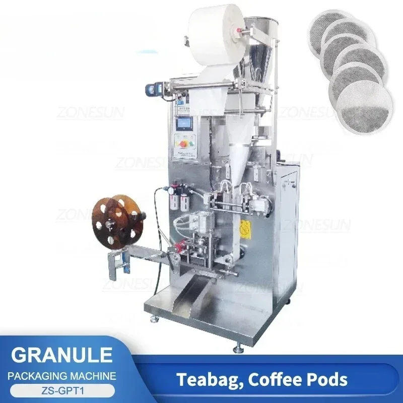 

ZONESUN Automatic Teabag Packaging Machine Granule Powder Tea Leaves Coffee Beans Filling and Sealing Production Line ZS-GPT1