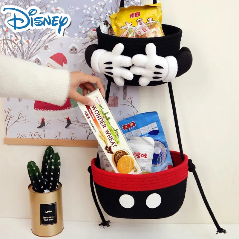 Disney Mickey Mouse Palm Double Layer Storage Basket Cute 3D Wall Hanging Basket Cartoon Braid Storage Box Party Gift