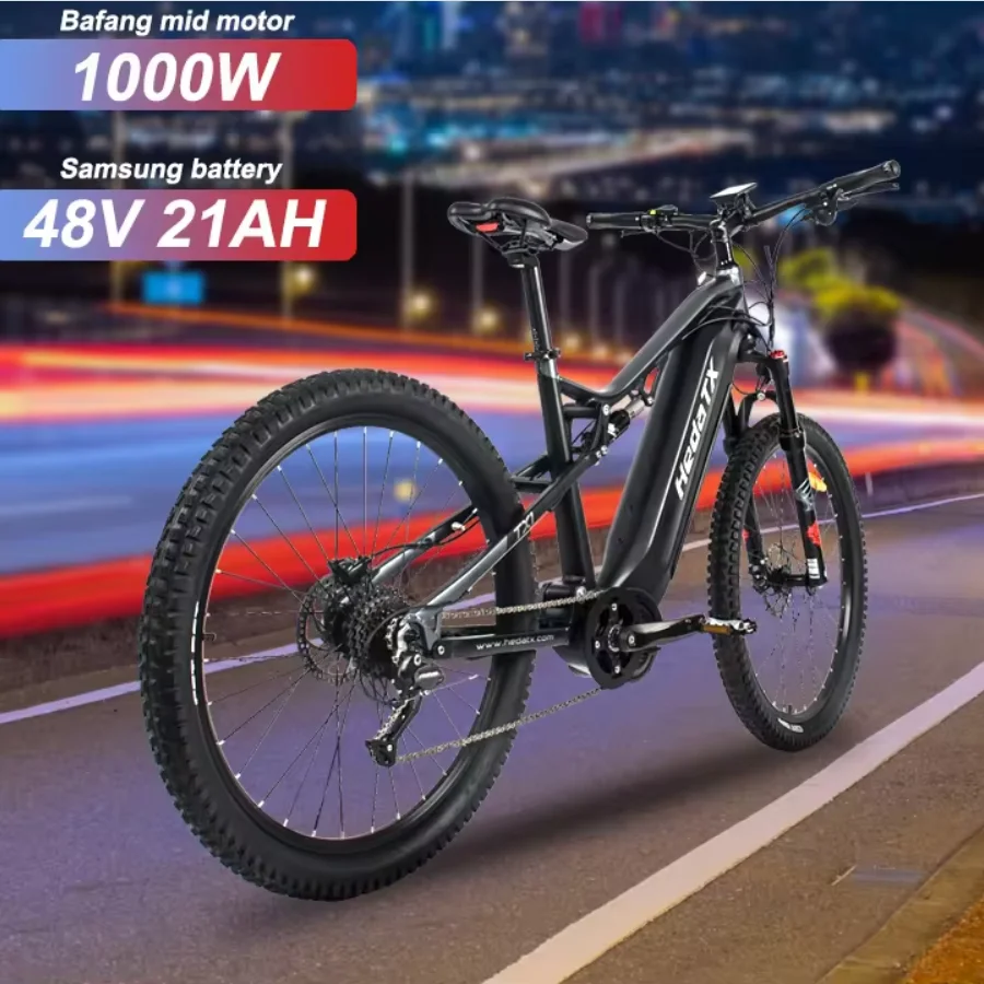 2024 new mid-mounted motor 1000Wbafang-48V-21AH integrated battery high-quality electric mountain bike-off-road electric bicycle