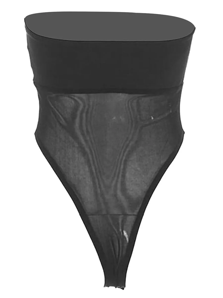 NBULIFE-Bodysuit feminino sem alças sem encosto See-through Patchwork, macacão para festa do clube, preto L