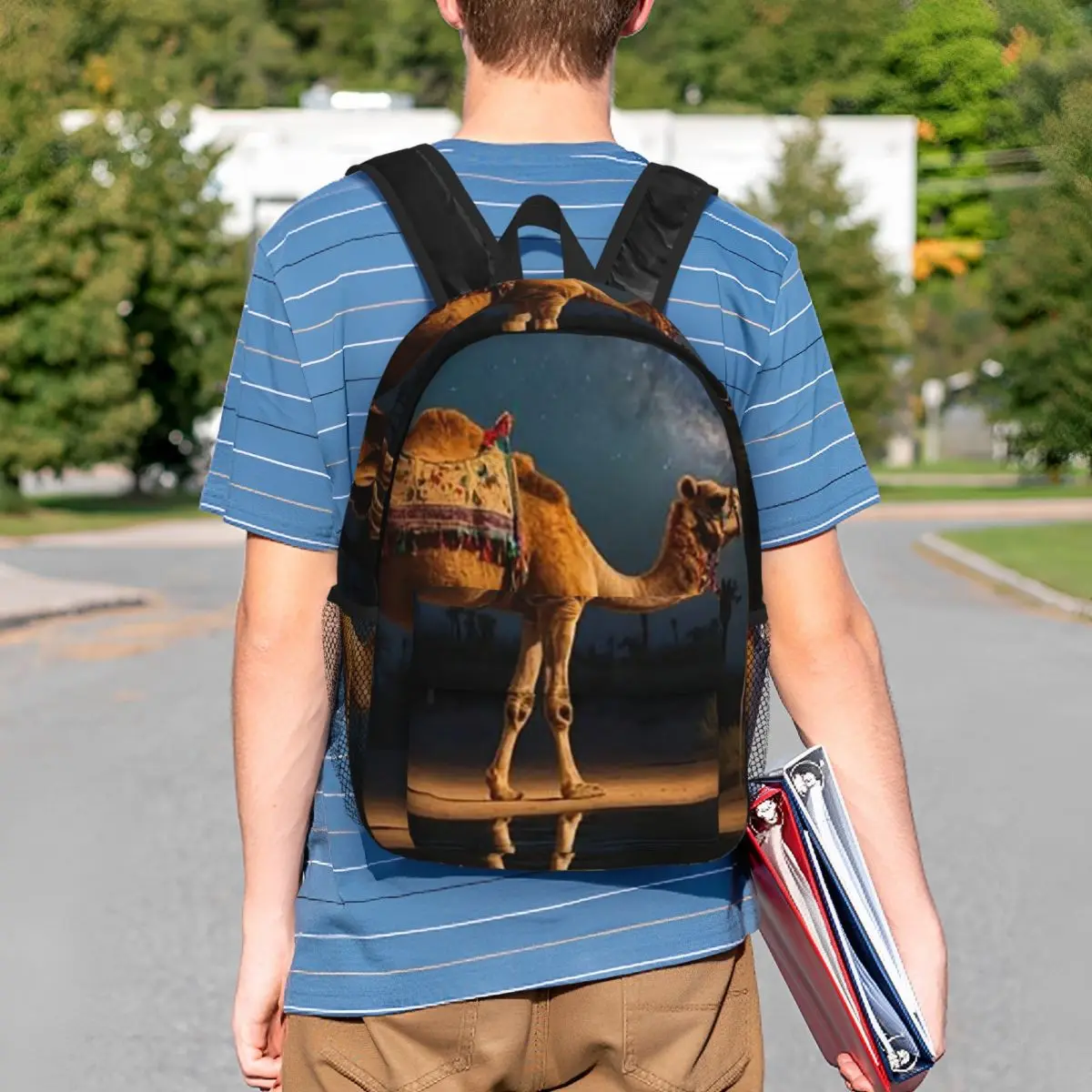 Camel Sahara Print Realistic Backpack Student BookBag Children School Bag Laptop Shoulder Bags for Men Women