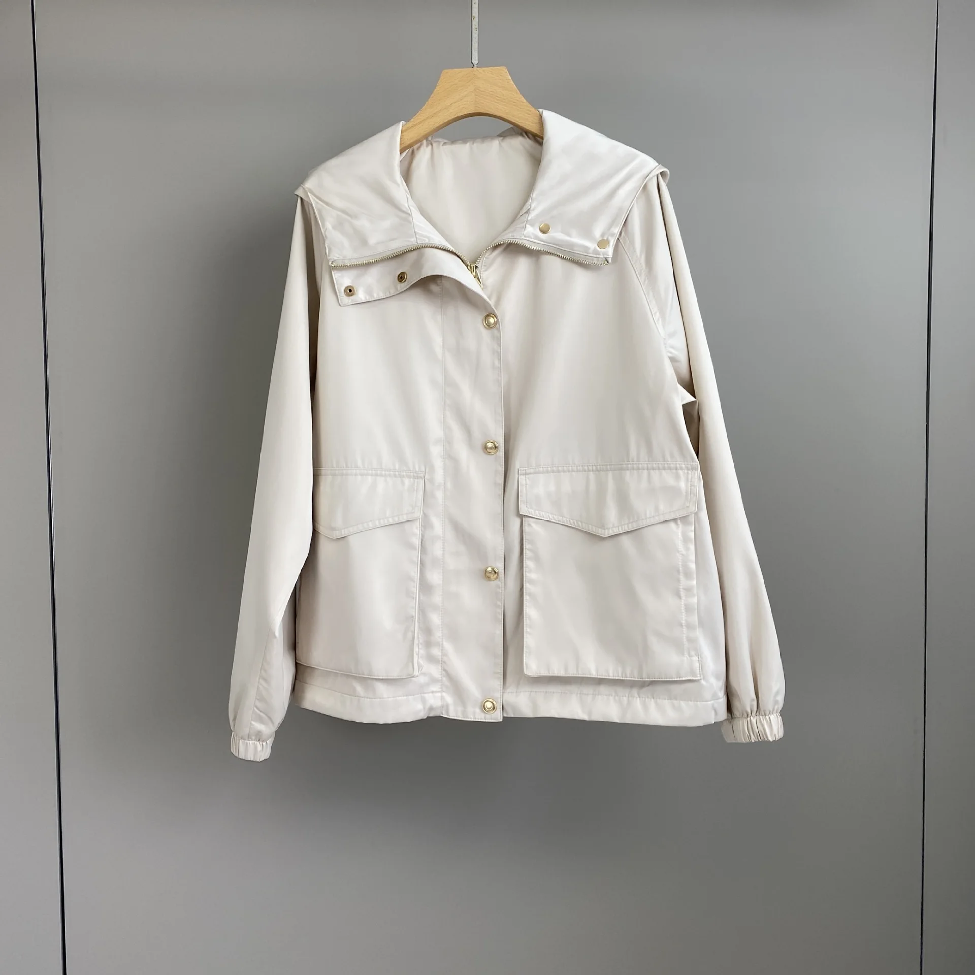 

Осень-зима 2025 г., новая однотонная ветровка с двойным карманом и капюшоном, модная повседневная универсальная темпераментная куртка