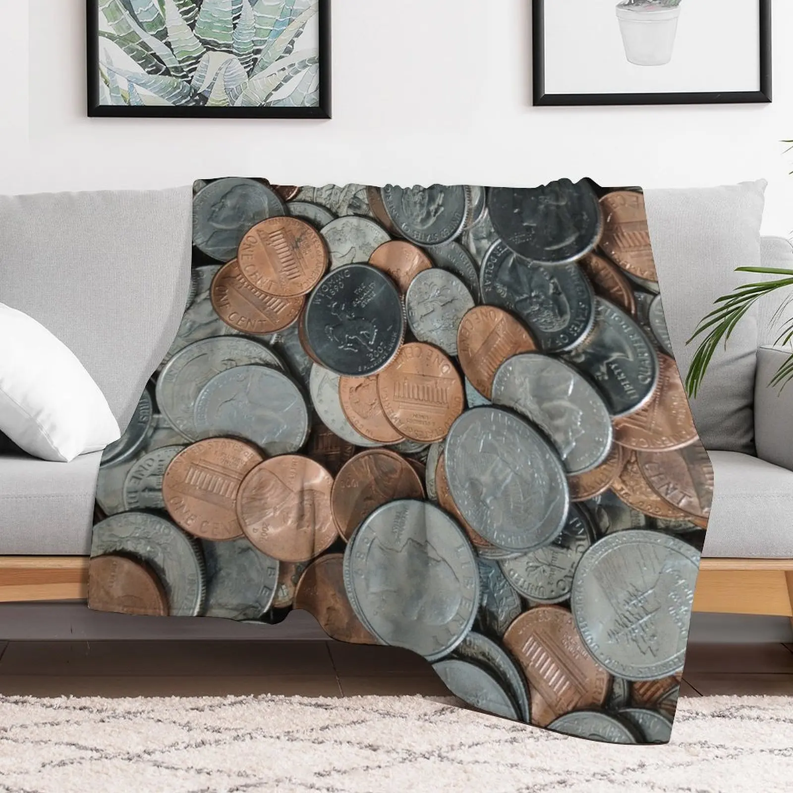 

Pile of American Coins Throw Blanket Retros decorative Furry Blankets