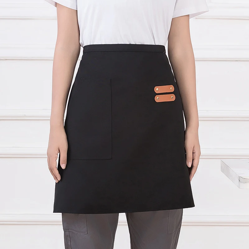 Customizable Logo Canvas Waterproof Half Apron Waiter Uniform with Pocket for Waitress or Baking Mats 8 Colors Size 53*65cm