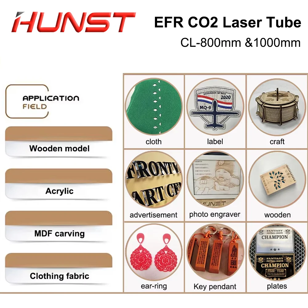 Hunst EFR 40 واط 50 واط 60 واط CO2 أنبوب الليزر قطر 50 مللي متر طول CL800mm CL1000mm الليزر الزجاج مصباح لآلة قطع النقش CO2