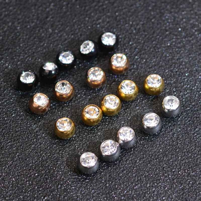 10Pcs/Lot 3-5mm 14G 16G Cubic Zirconia Piercing Ball Externally Threaded Gold Color Ball 16G/14 Gauge Piercing Ball Jewelry