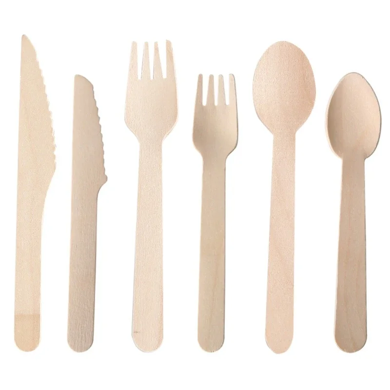 (Pack of 100) Disposable Wooden Cutlery Set Wedding Birthday Party Tableware Dropship