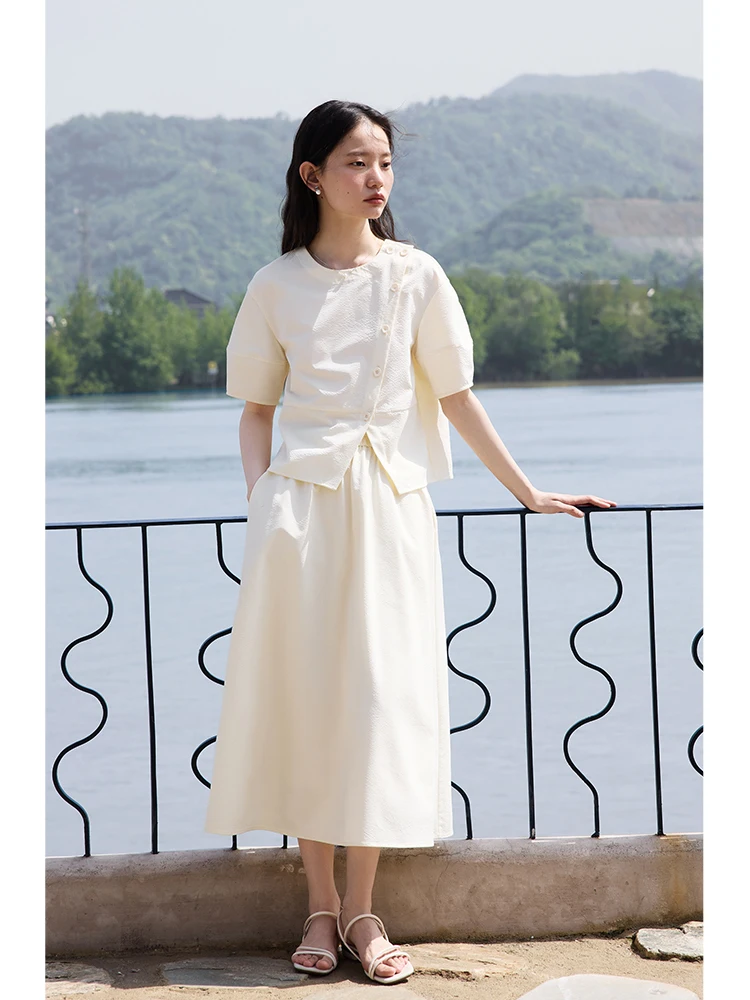 ZIQIAO Fashion Commuter Shirt Skirt Suit For Women 2024 Summer New Design Short-sleeved Two-pieces Suit 24ZQ92388 24ZQ92389