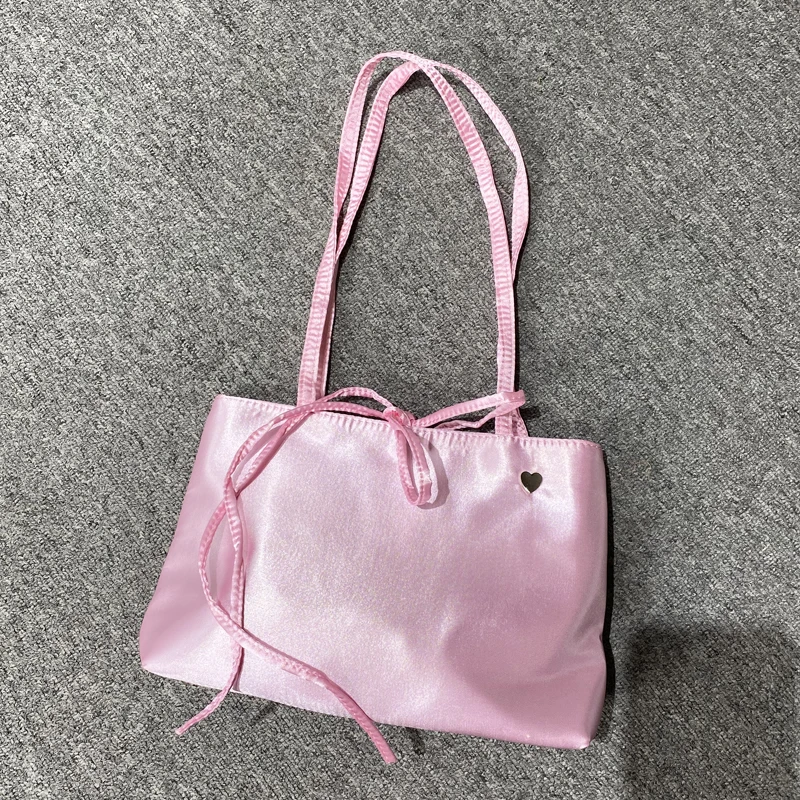 Korean Casual Tote Satin Tote Bags For Women Luxury Designer Handbags Purses 2024 New In Heart-Shaped Sequined Underarm Shoulder