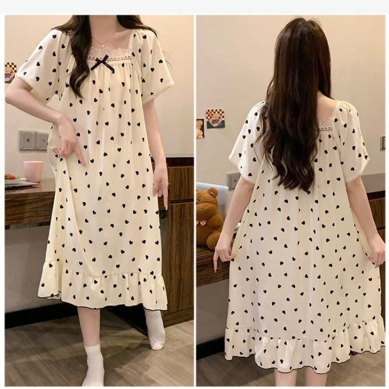 Plus Size Princess Style NIghtgown Summer Short Sleeve Pajamas Dress Korean Floral Cloud Cotton Loose Loungewear Home Clothes view 3