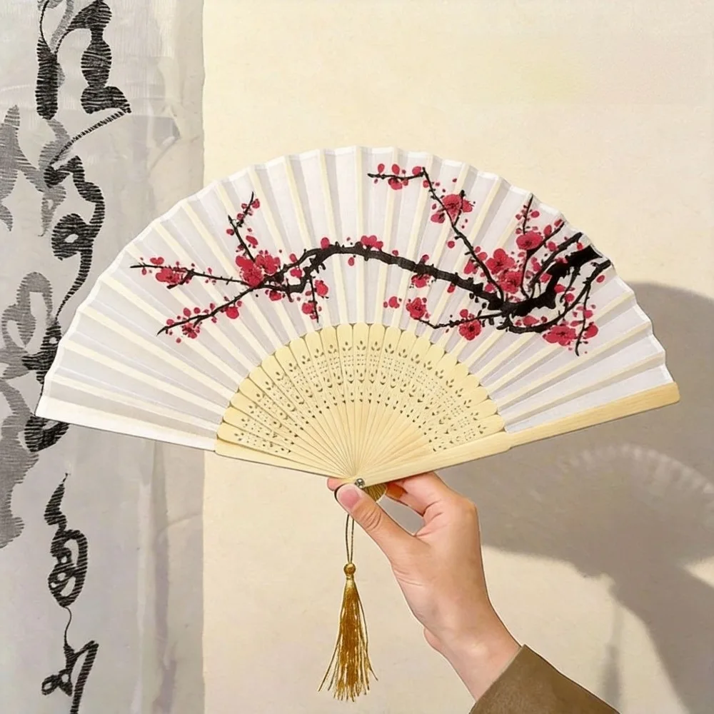 New Chinese Style Decorative Folding Fan Bamboo Frame Lightweight Handheld Fan Faux Silk Material Flower Bird Fan Gift Giving